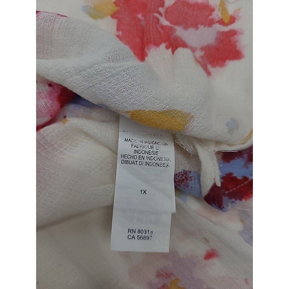 Lucky Brand Boho Flowy Peasant Top Women's Size 1X Watercolor Flowers - Picture 6 of 6